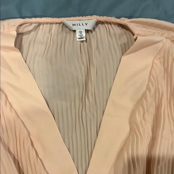 Milly Blush Pleated V-Neck Dress - Picture 2 of 5